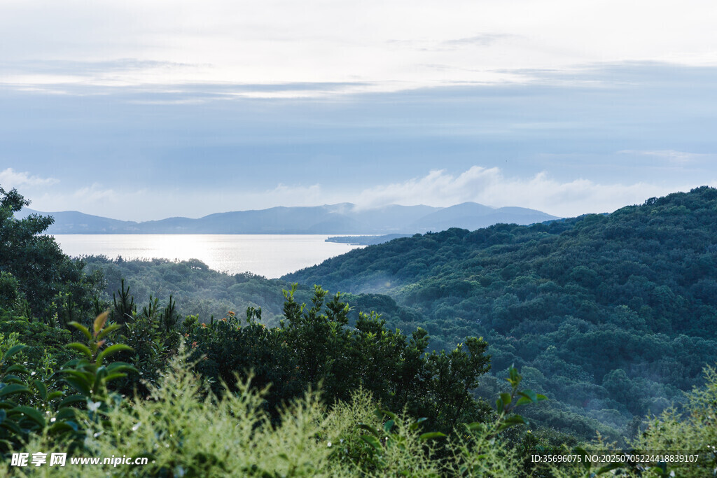 傍晚宝界山林公园蠡湖风景