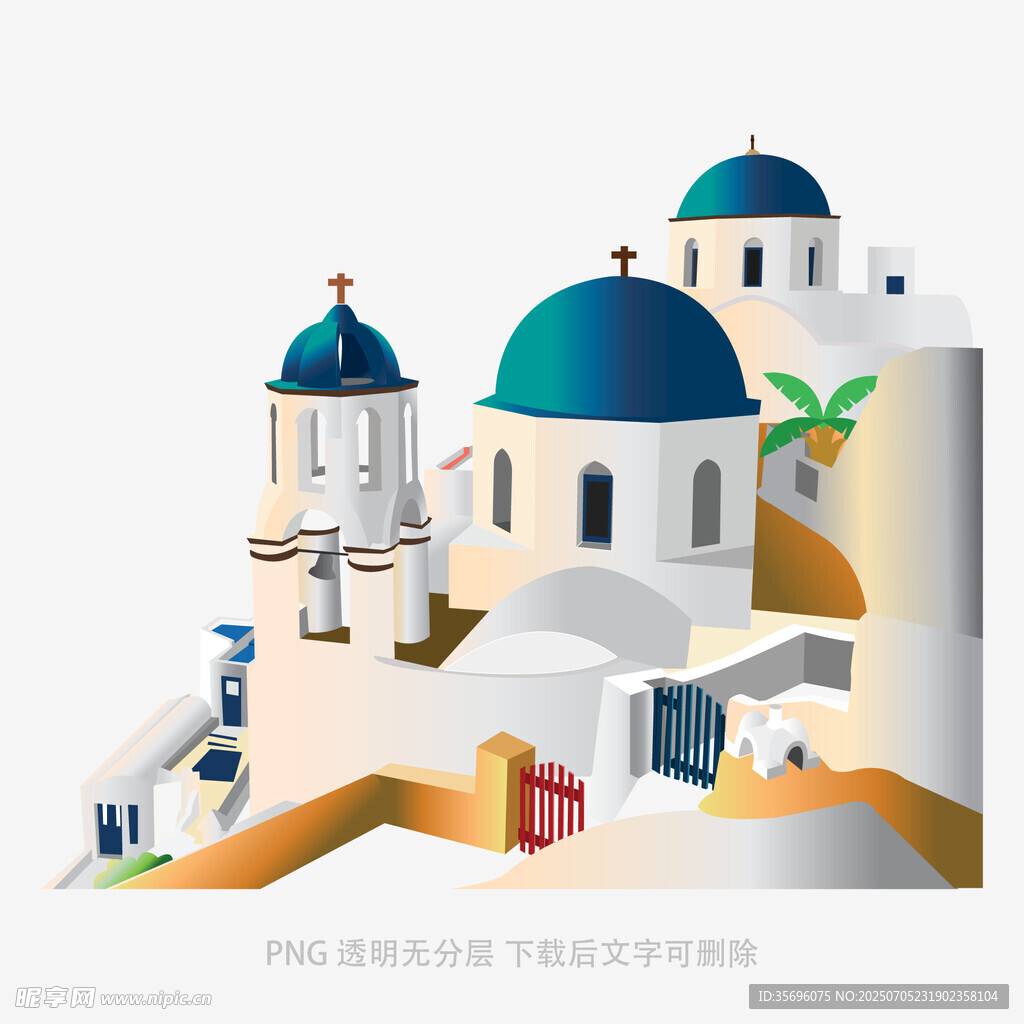 圣托里尼风格建筑插画
