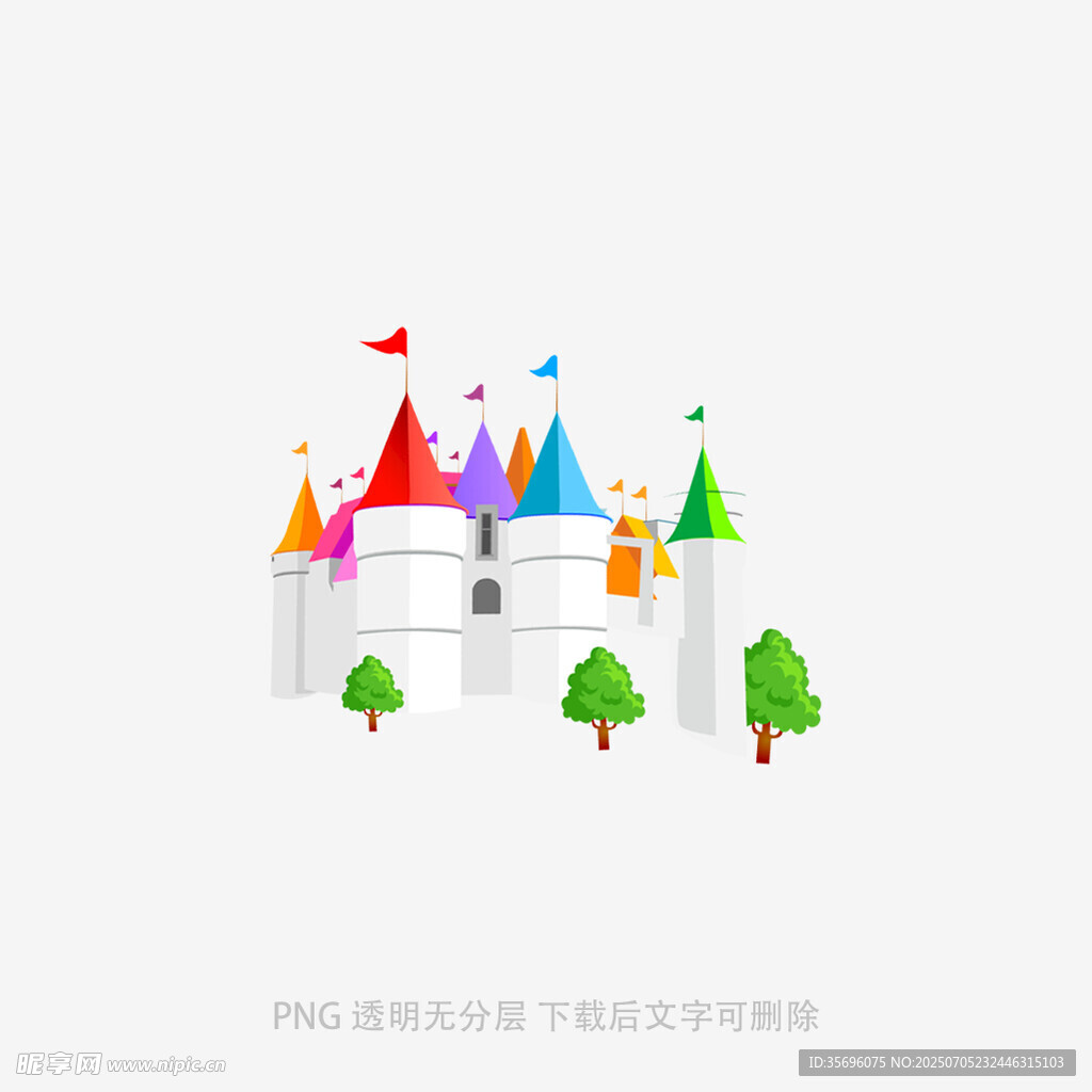 彩色童话城堡与绿树