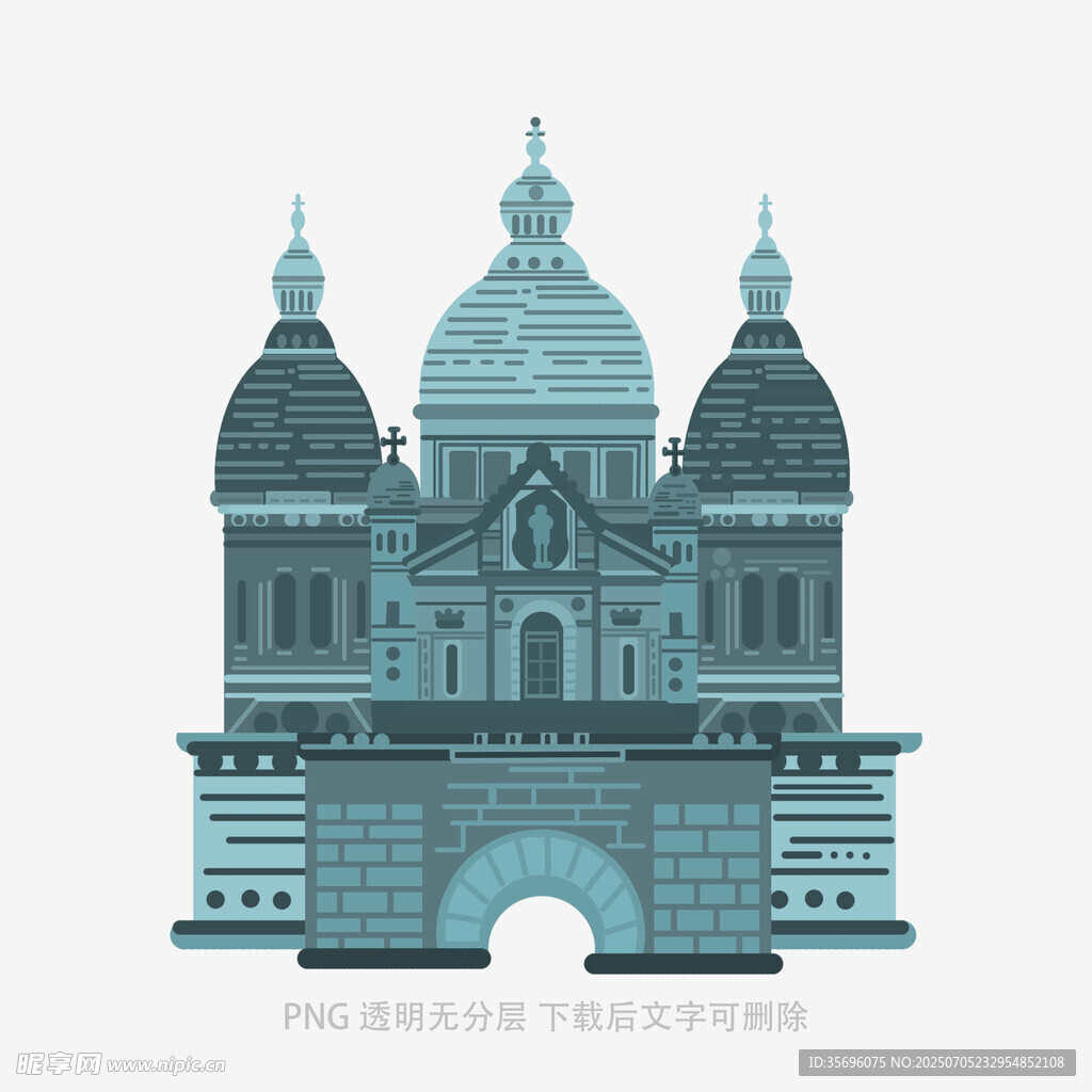蓝色古典建筑矢量插画