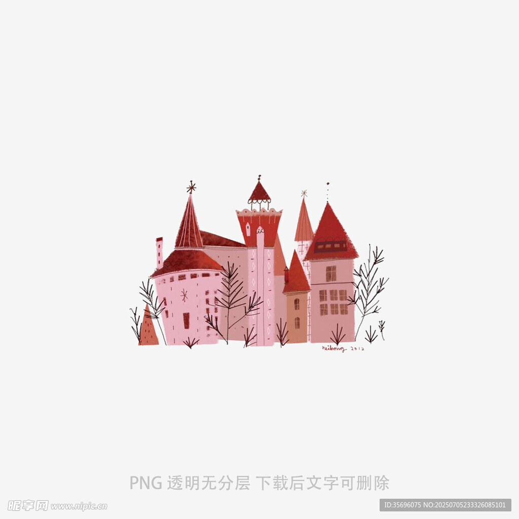 梦幻粉色城堡插画