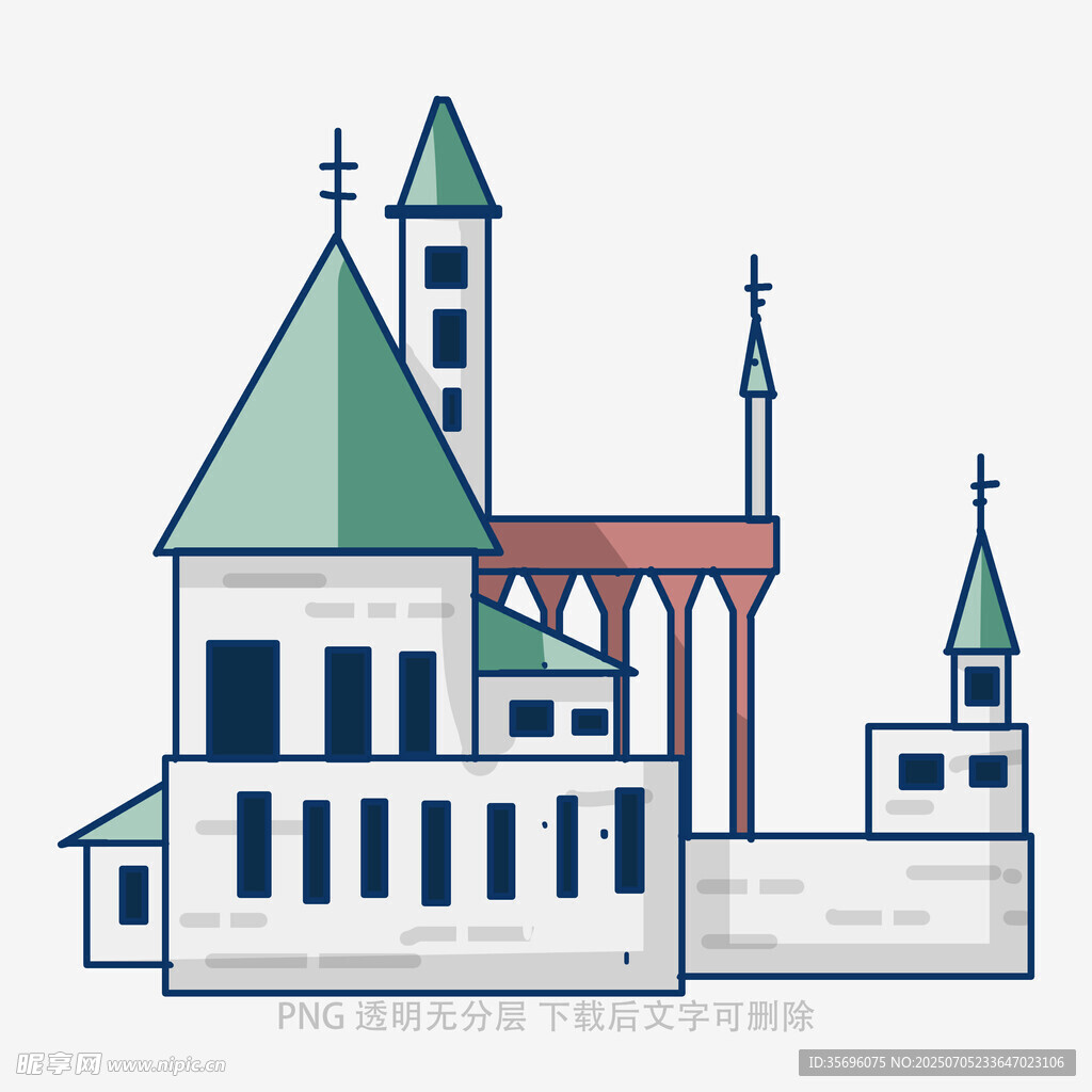 简约风格的城堡建筑插画