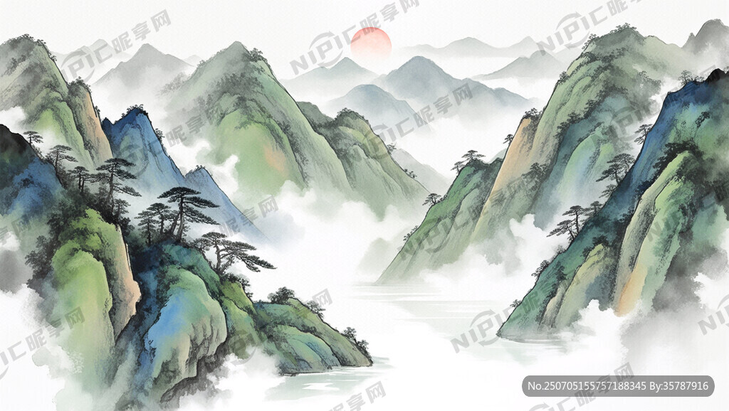 山谷 中国风 中国画 山水