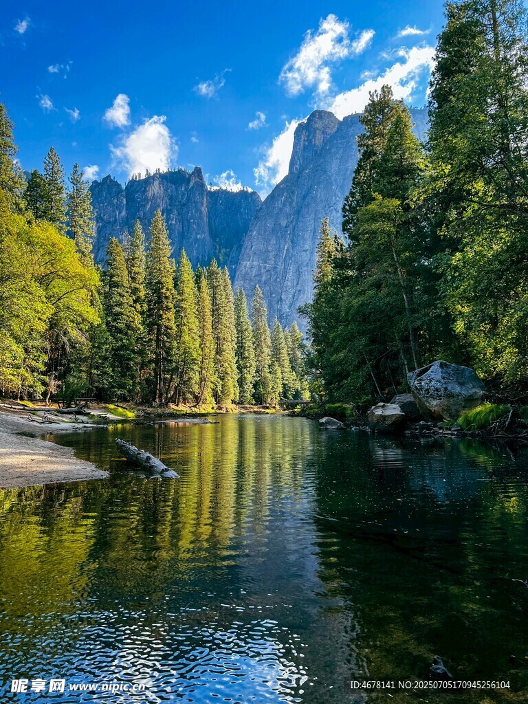 山间清澈河流与葱郁林木