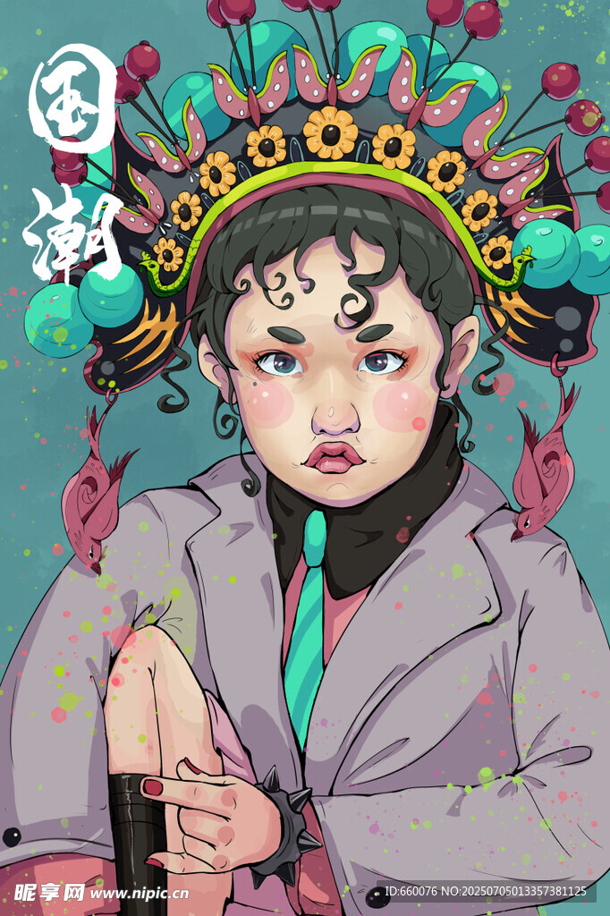戏曲风少女形象插画