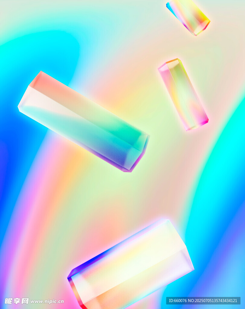 炫彩渐变悬浮几何晶体