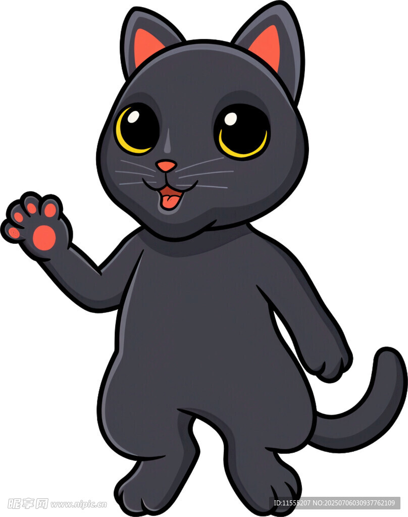 可爱黑猫挥手