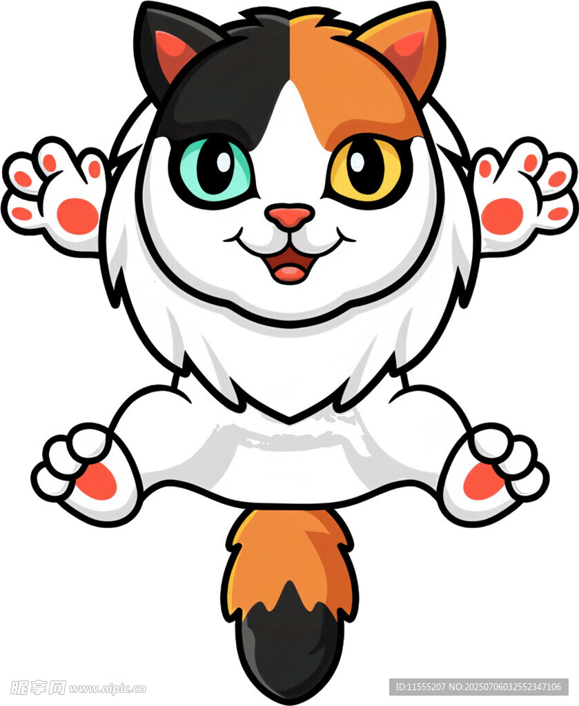 可爱三色猫咪跃起瞬间