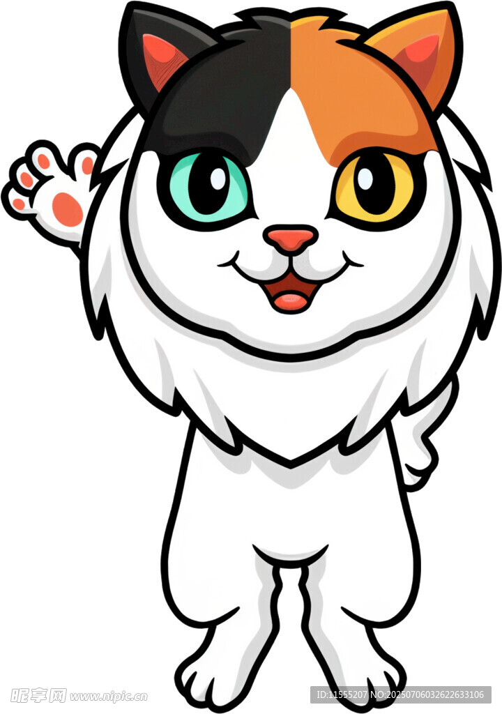 三色萌猫挥手