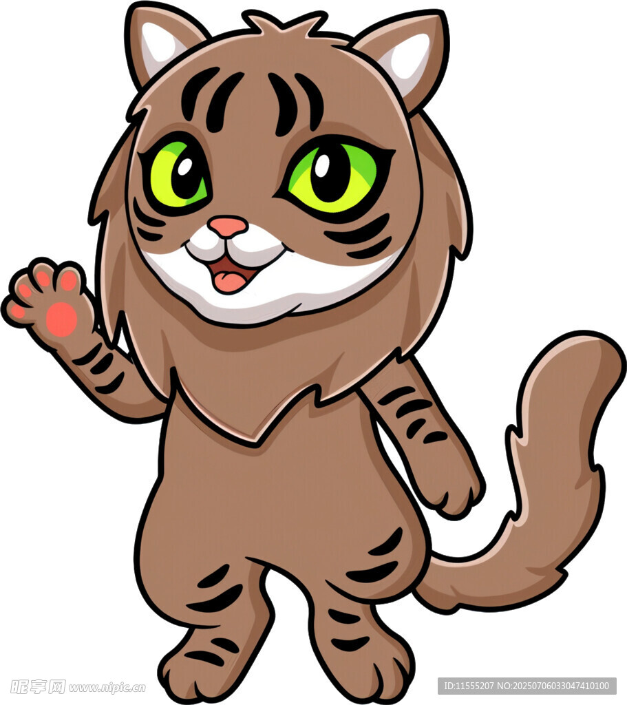 挥手的卡通虎猫