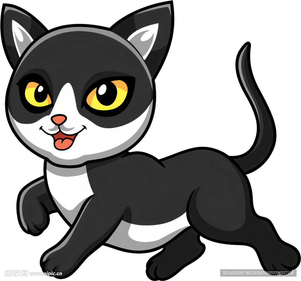 可爱黑白小猫欢快奔跑