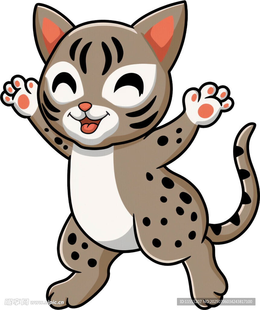 可爱豹纹小猫开心挥手