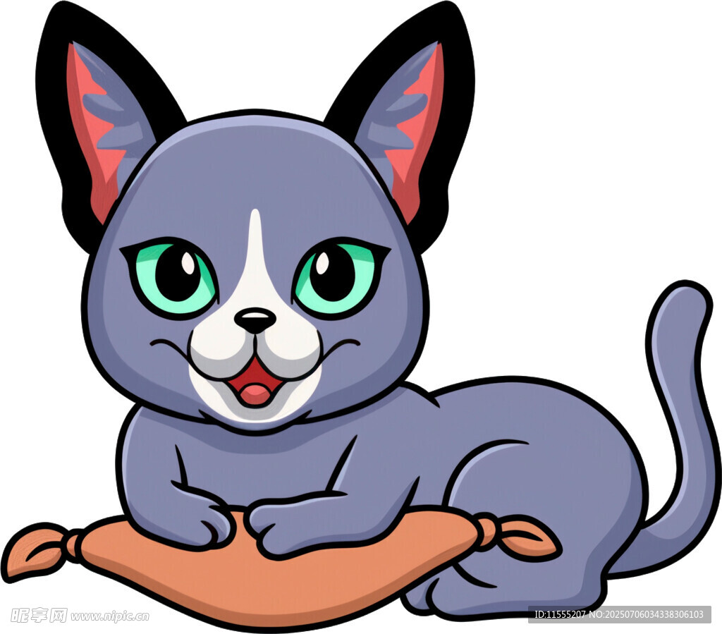 可爱猫咪趴在橙色垫子上