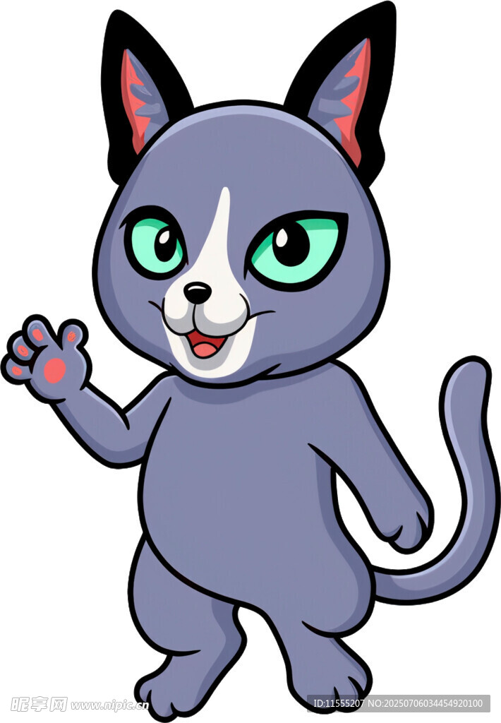 可爱蓝猫挥手