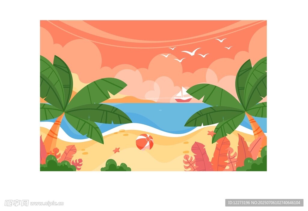 夏日海滩风光插画