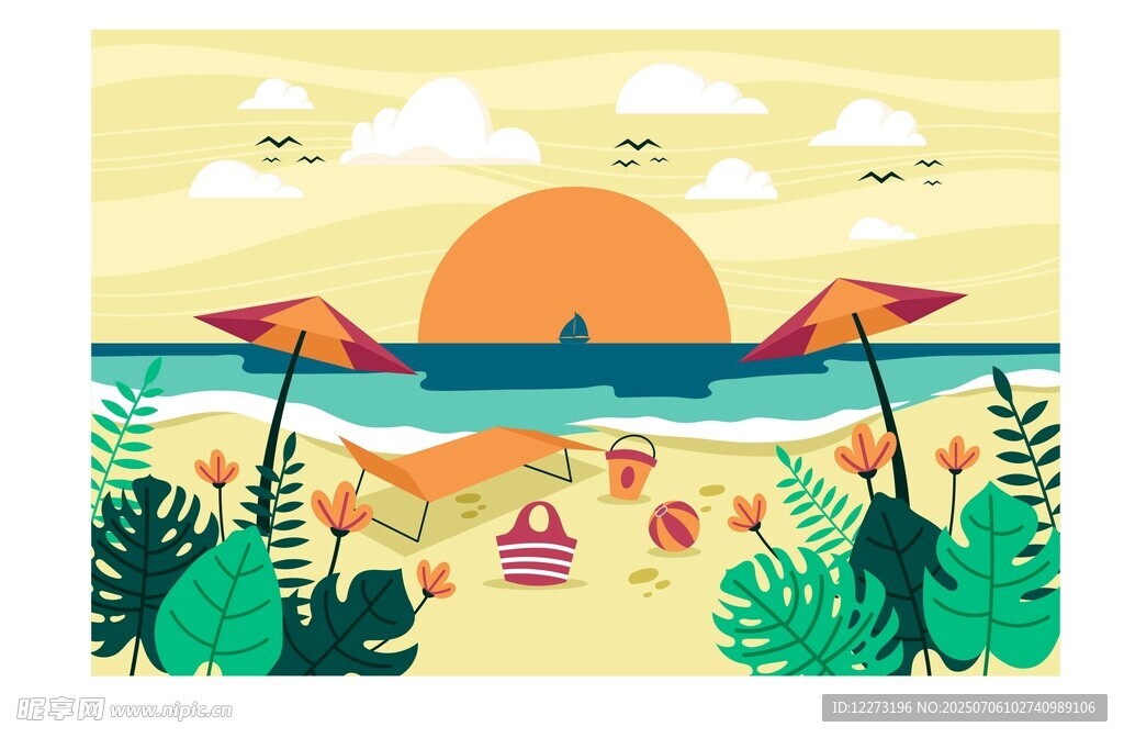 夏日海滩度假欢乐场景