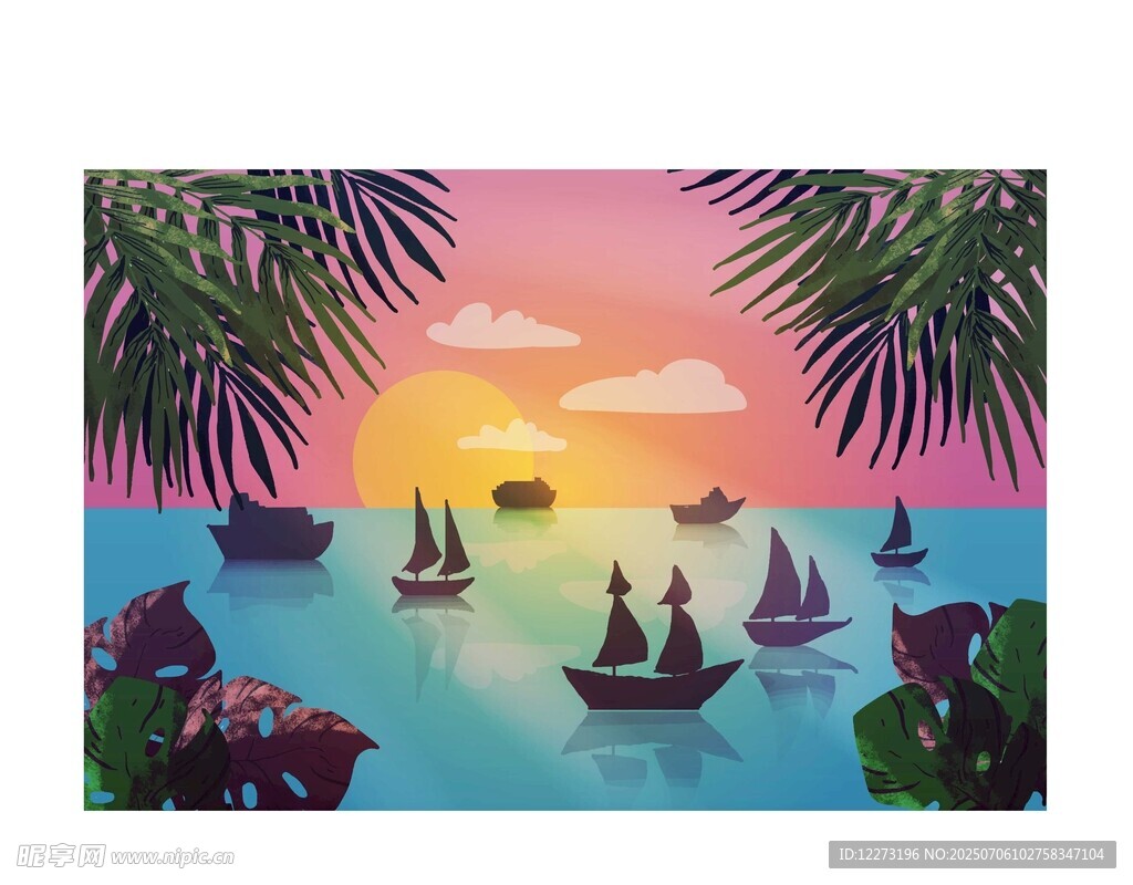 海边日落帆船美景