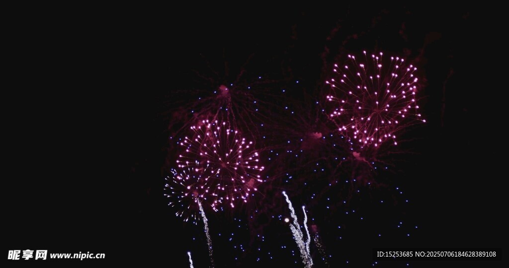 夜空中绚烂的粉色烟花