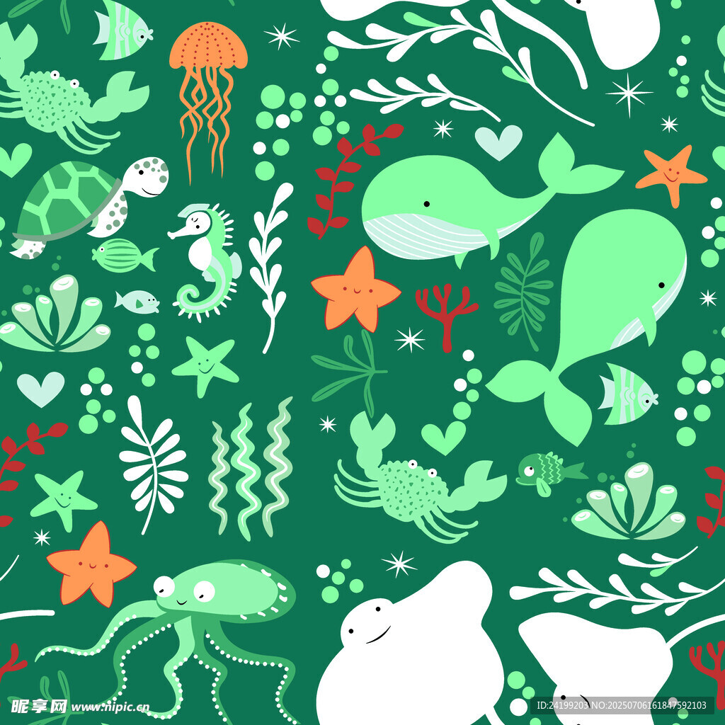 海洋生物绿色插画图案