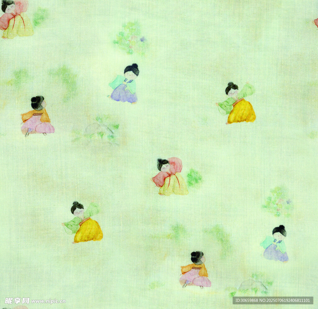 古风仕女图案布料