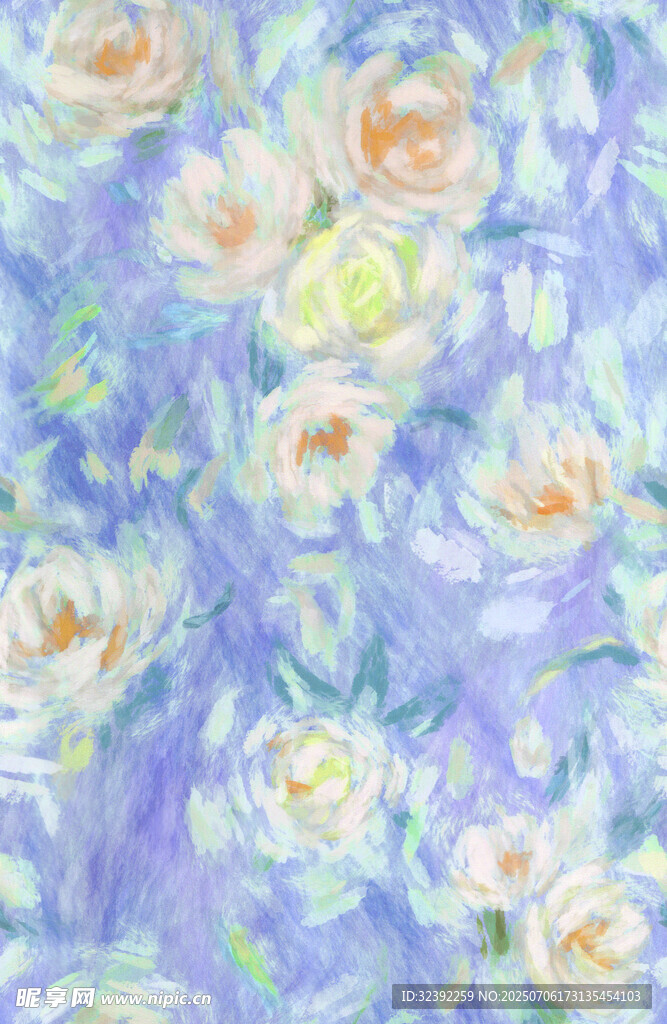 梦幻蓝紫花卉水彩画