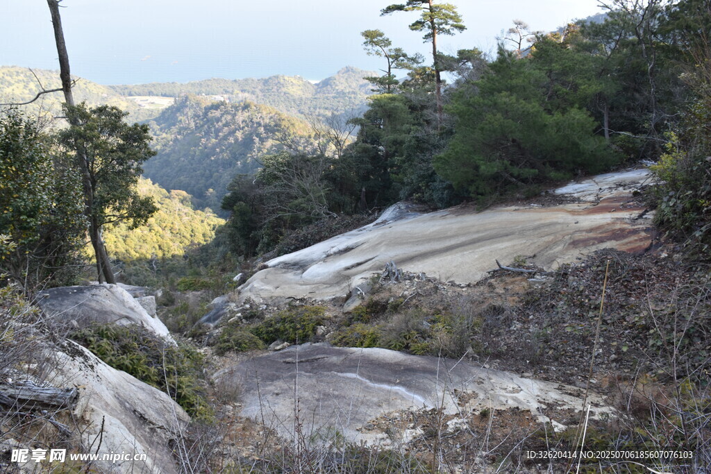 山间岩石与植被景观