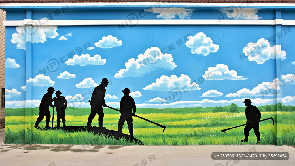 煤矿墙体彩绘 要蓝天白云绿草地
