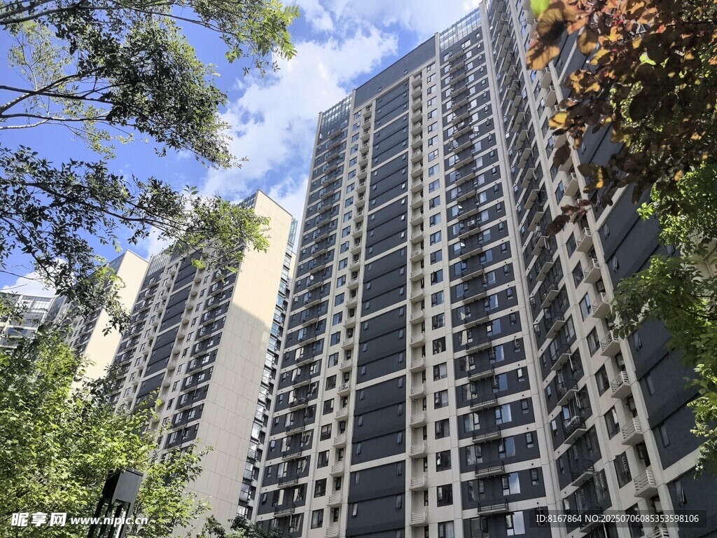 现代高层住宅与周边绿植