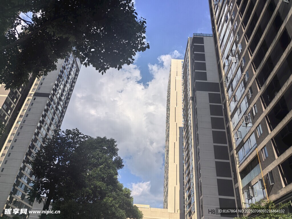 城市高楼与蓝天白云景观