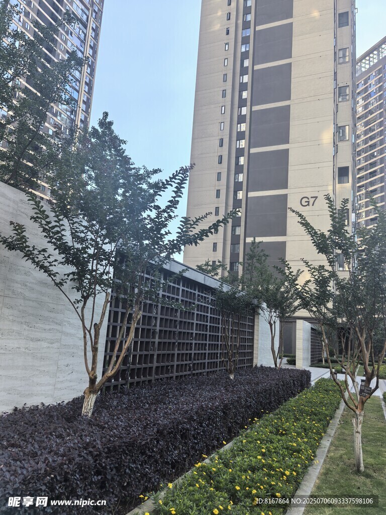 城市小区绿植景观一角