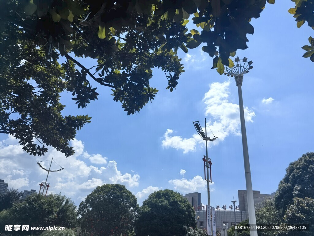 蓝天白云下的城市景观