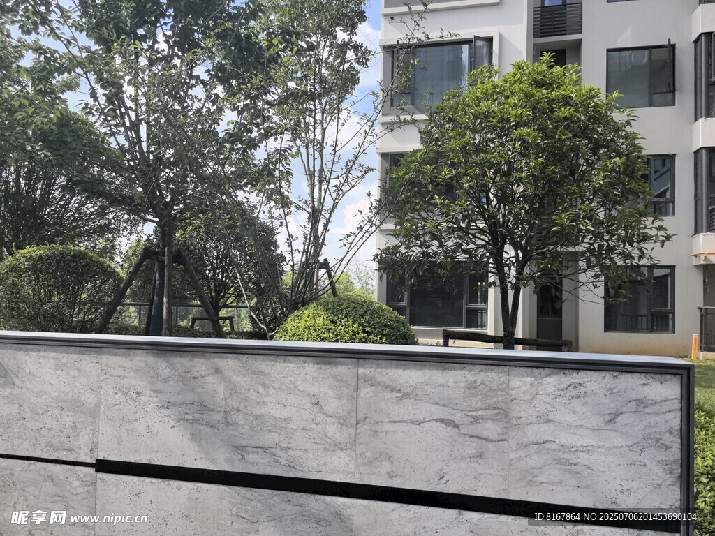 现代建筑旁的绿植景观