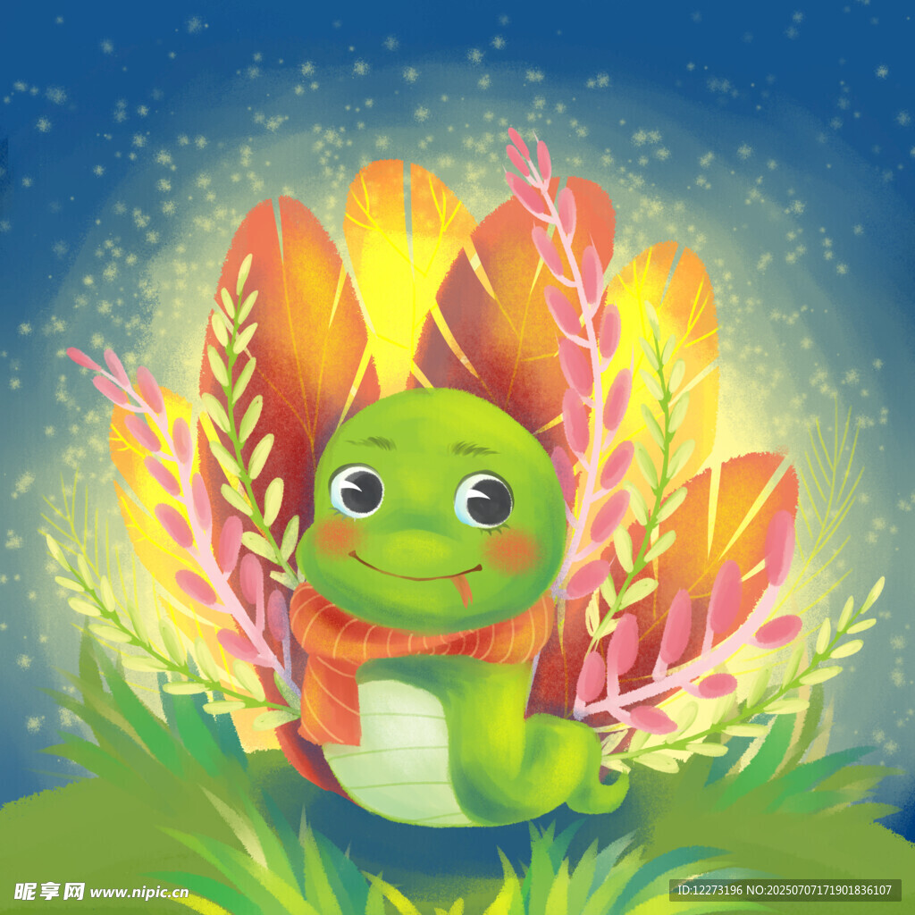 可爱小恐龙置身多彩植物中