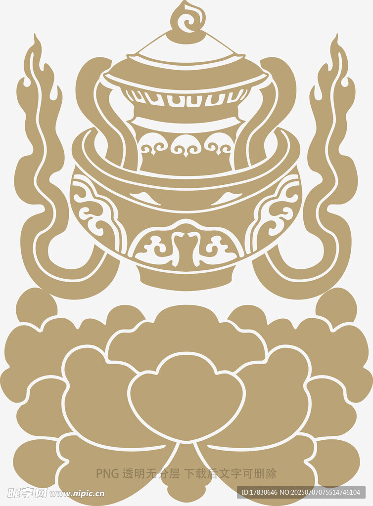 传统中式金纹宝鼎与莲花