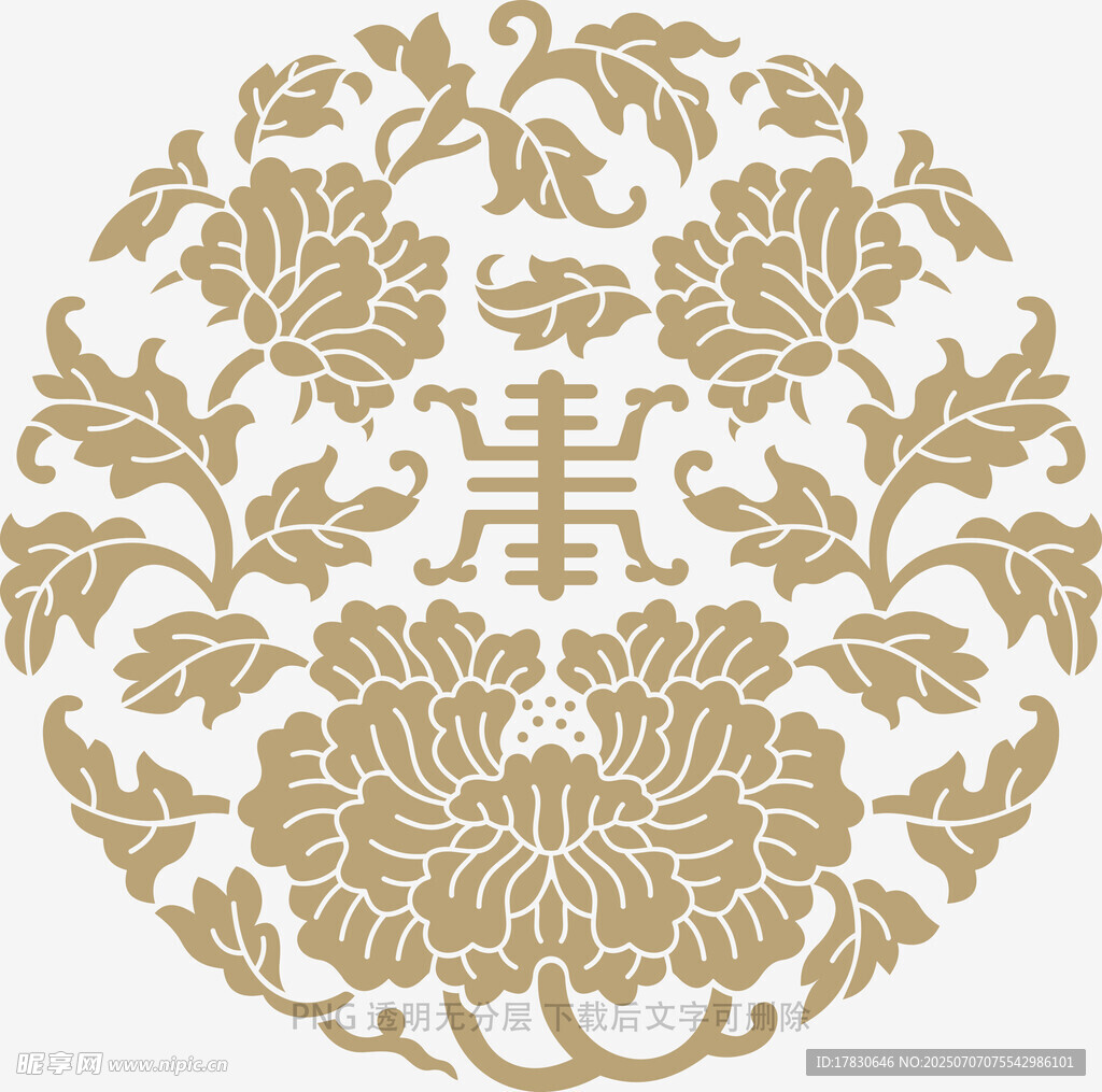 中式传统福寿花卉圆形图案