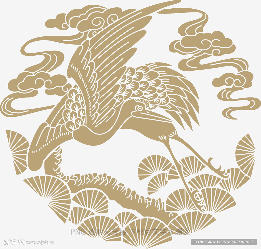 中式金纹仙鹤祥云图案