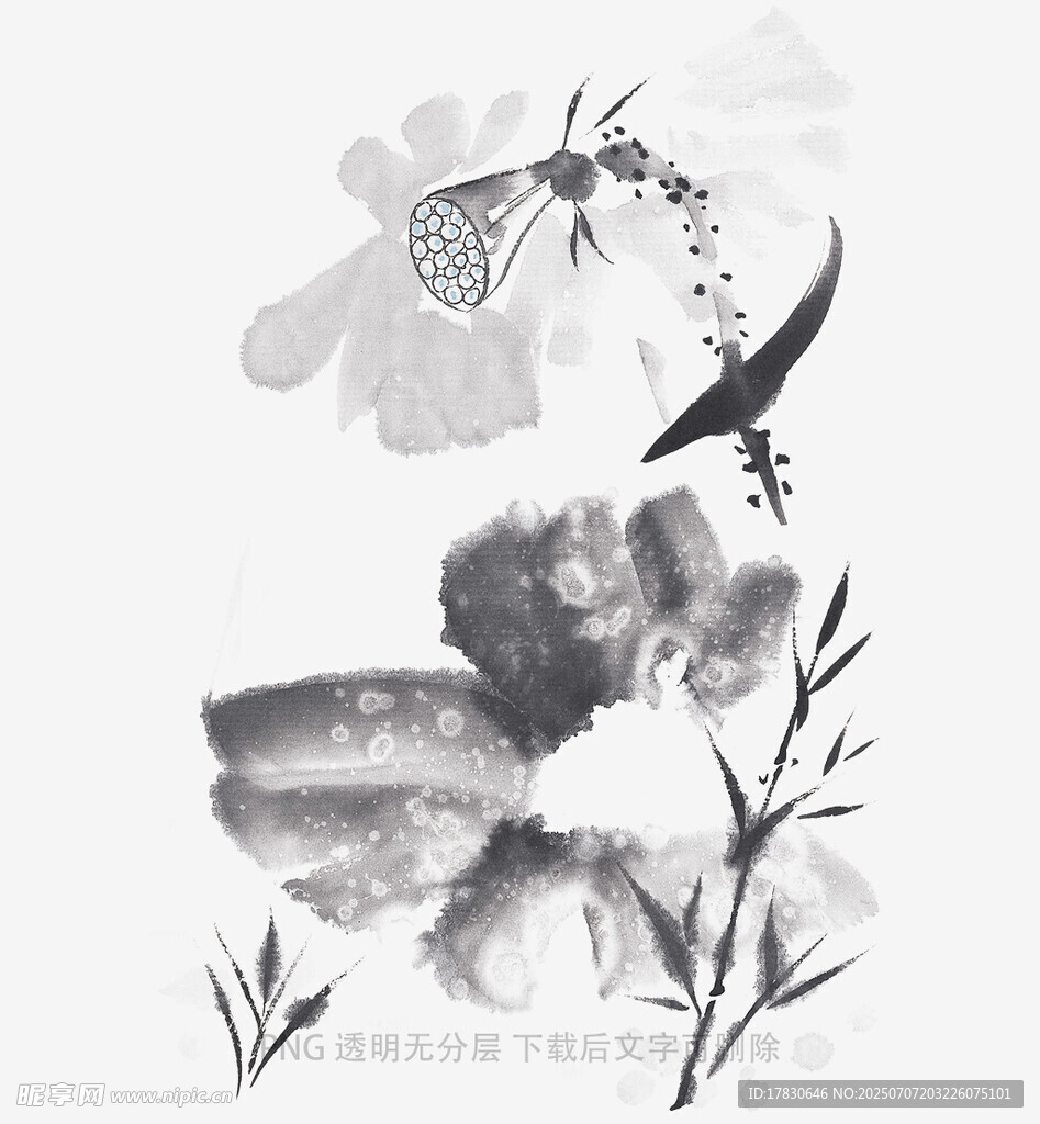 水墨花卉飞鸟图