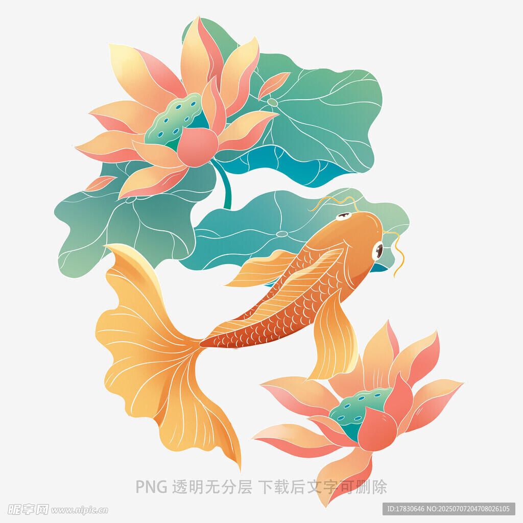 锦鲤戏荷图