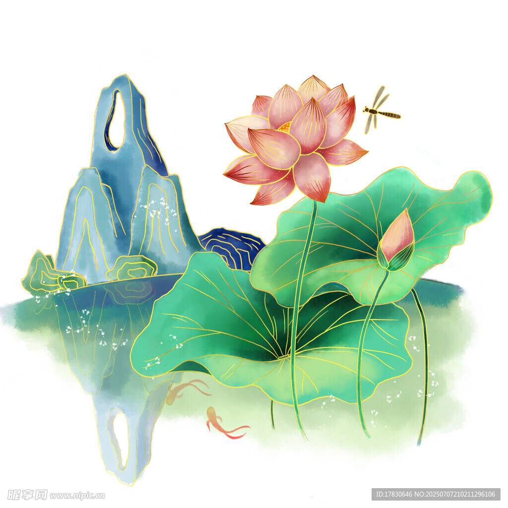 水墨荷塘山水图