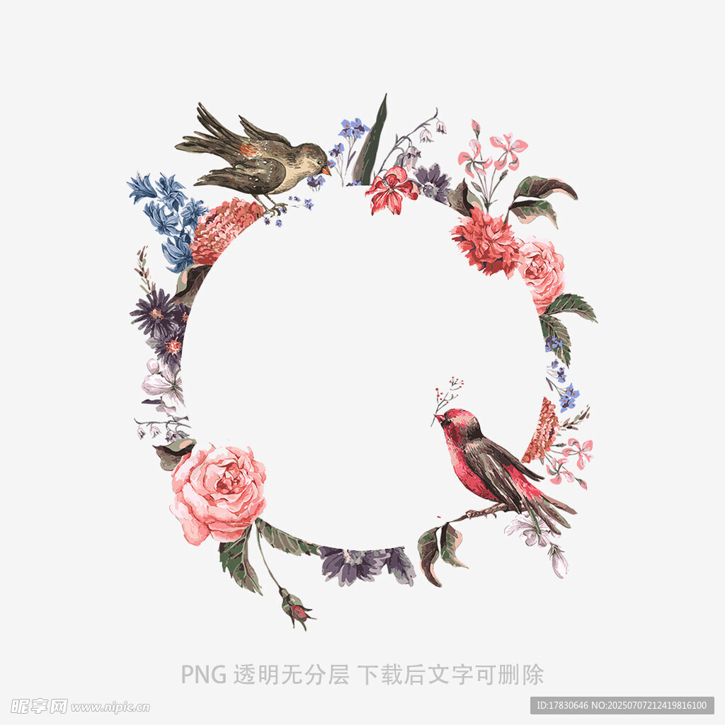 花鸟花环装饰图案