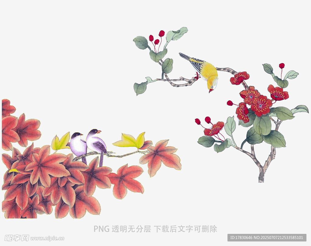 花鸟红叶图