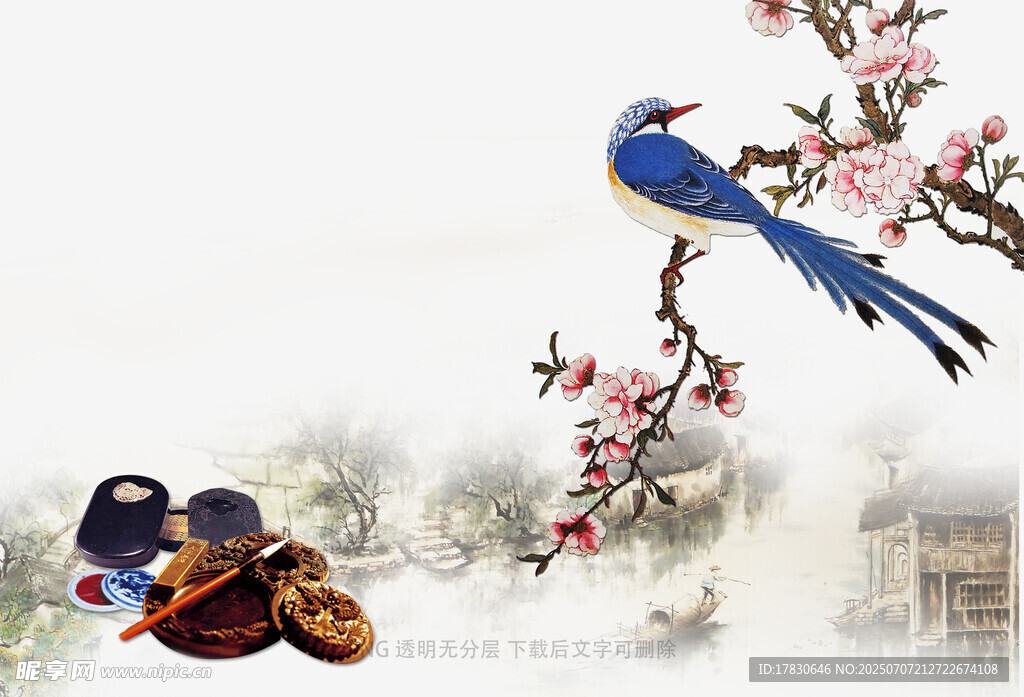蓝鹊栖枝伴古风人物