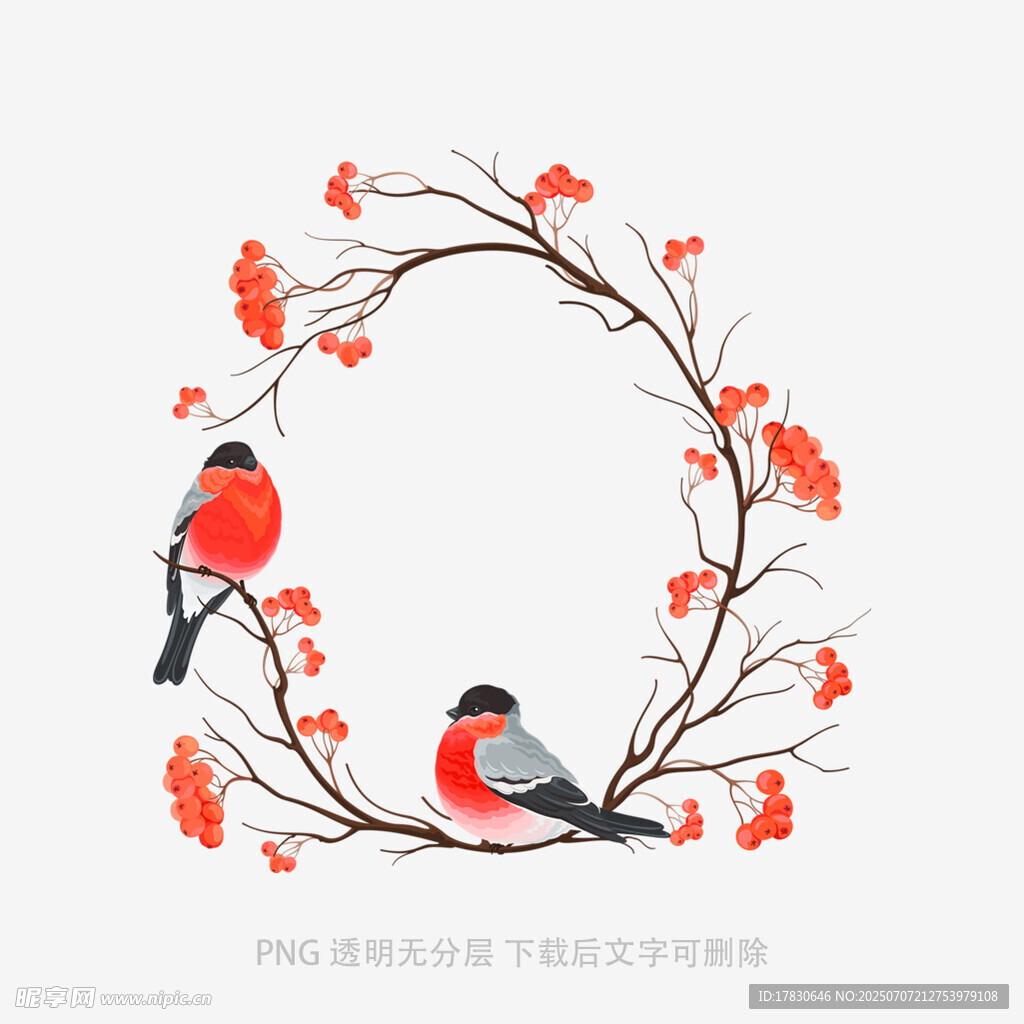 双鸟栖于繁花枝桠间