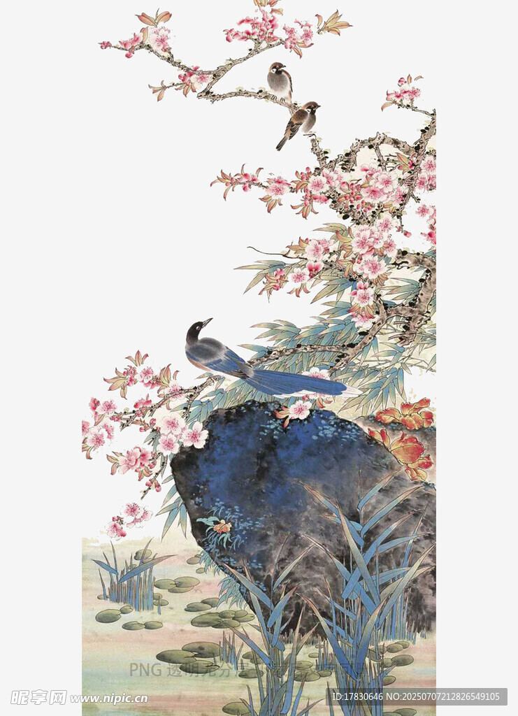 花鸟山石图