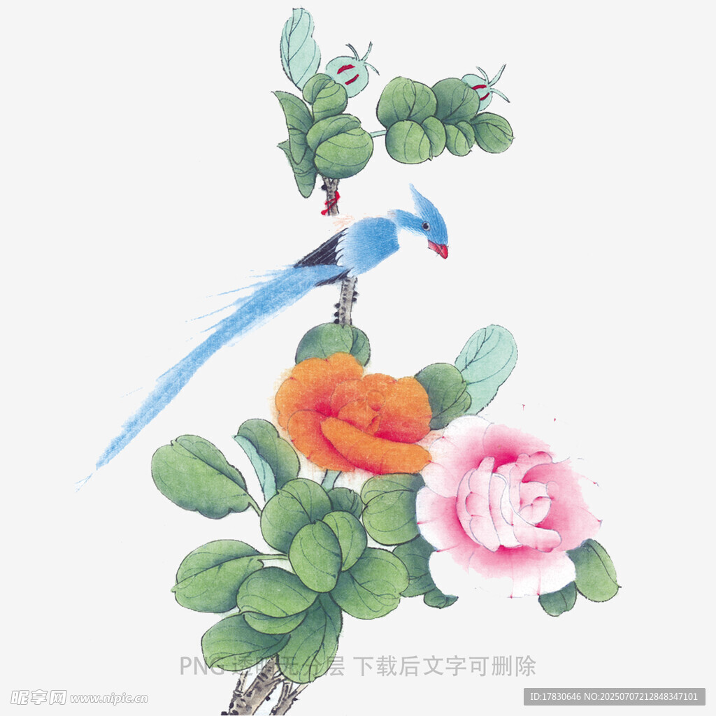 蓝鸟栖花图