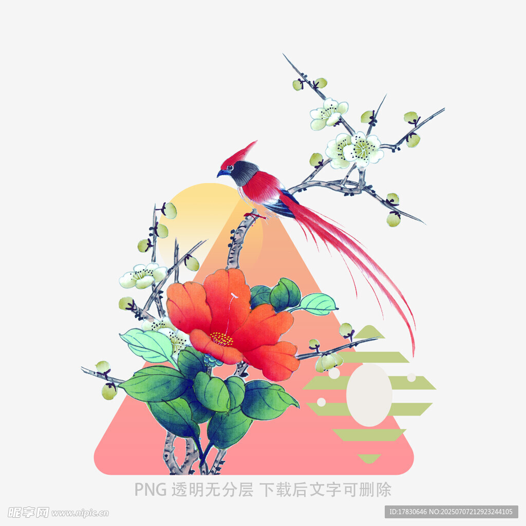 花鸟中式插画艺术图案