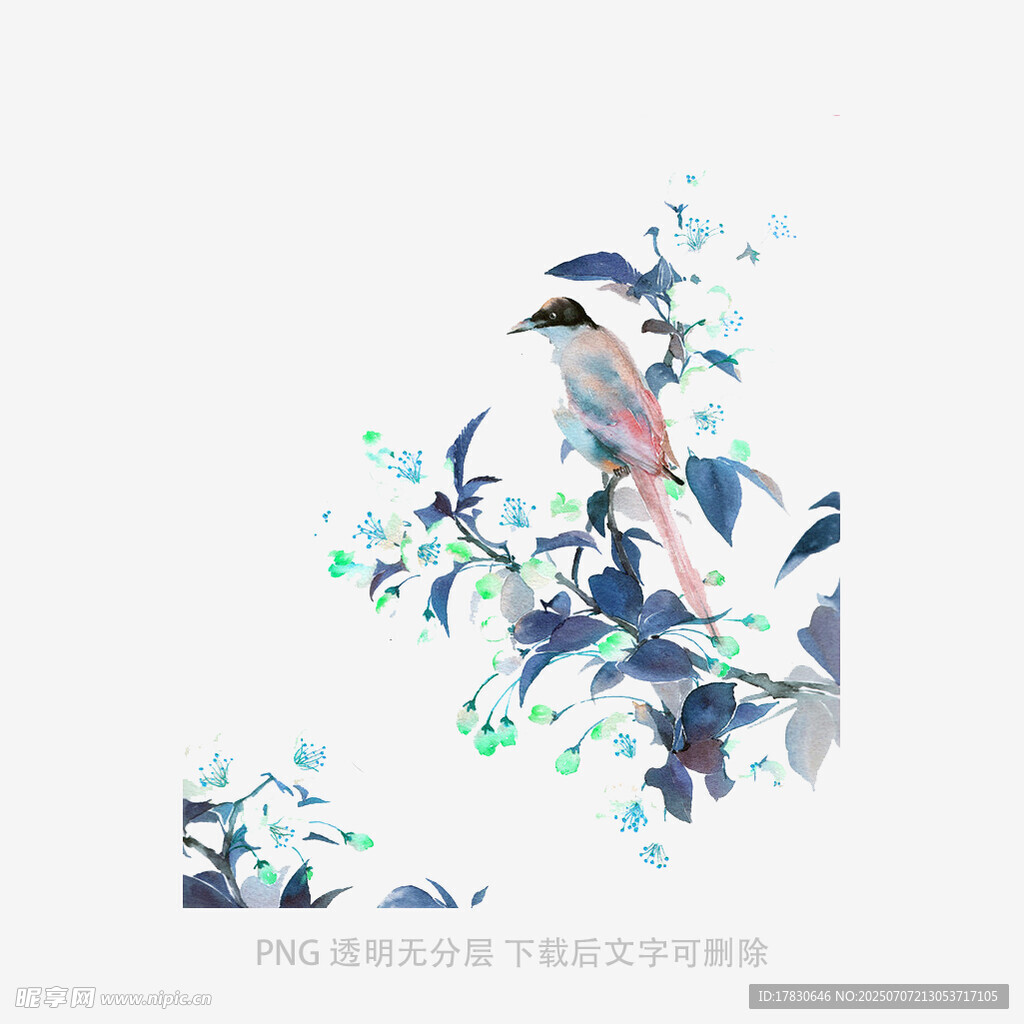 枝头小鸟栖于繁茂枝叶间
