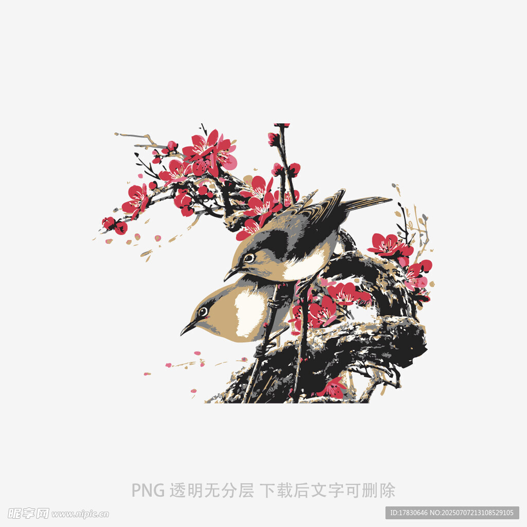 红梅白鹤图