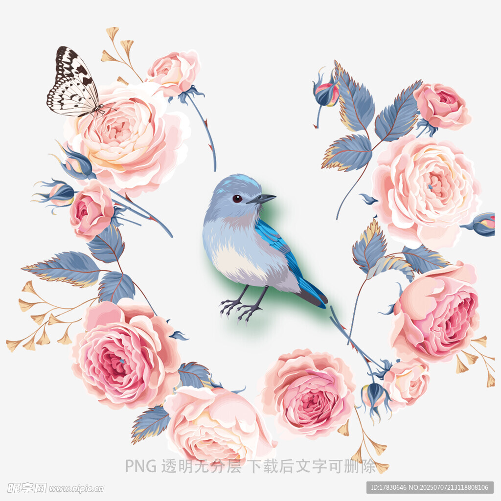 蓝鸟栖于繁花间