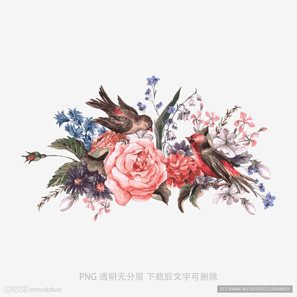手绘花卉组合装饰图案